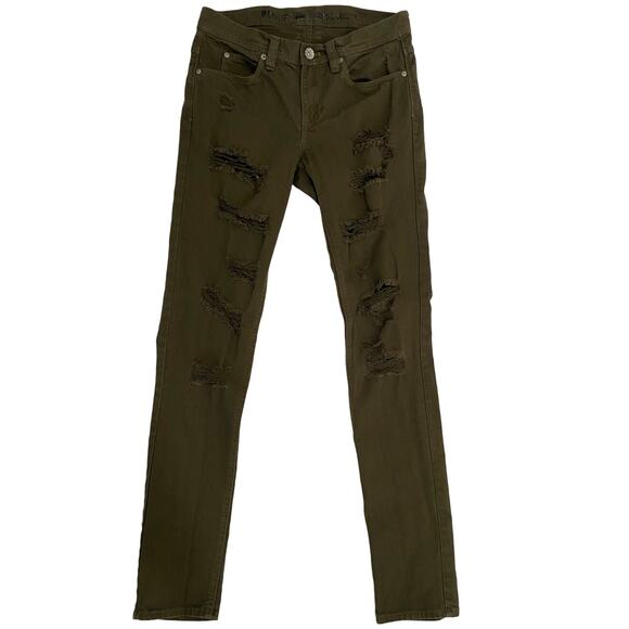 Rogue Other - Ninth Hall Rogue Skinny Tapered Shredded Mens Jeans Size 30, Dark Olive Green